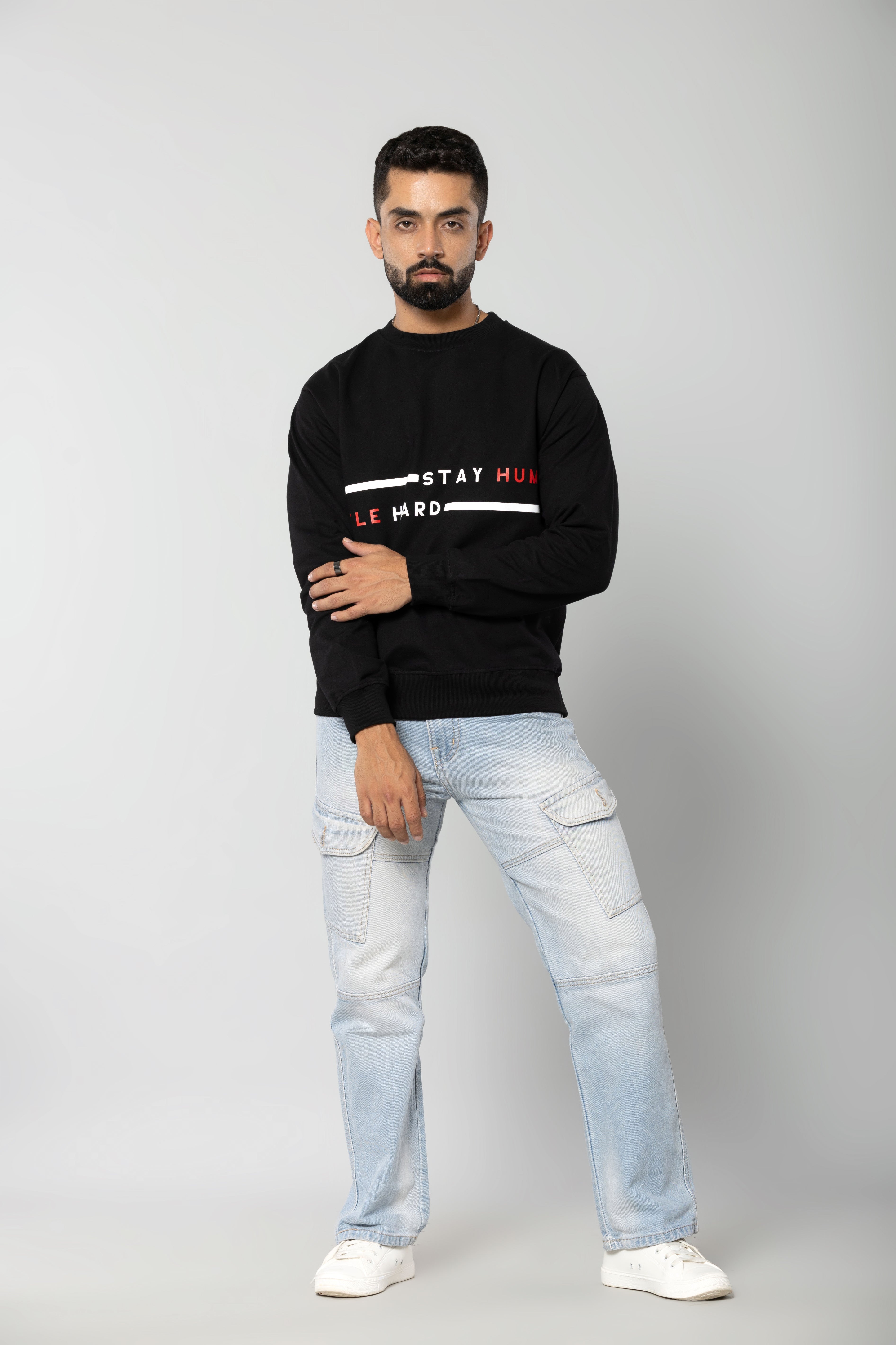 STAY HUMBLE HUSTLE HARD - BLACK - Regular Fit Sweatshirt