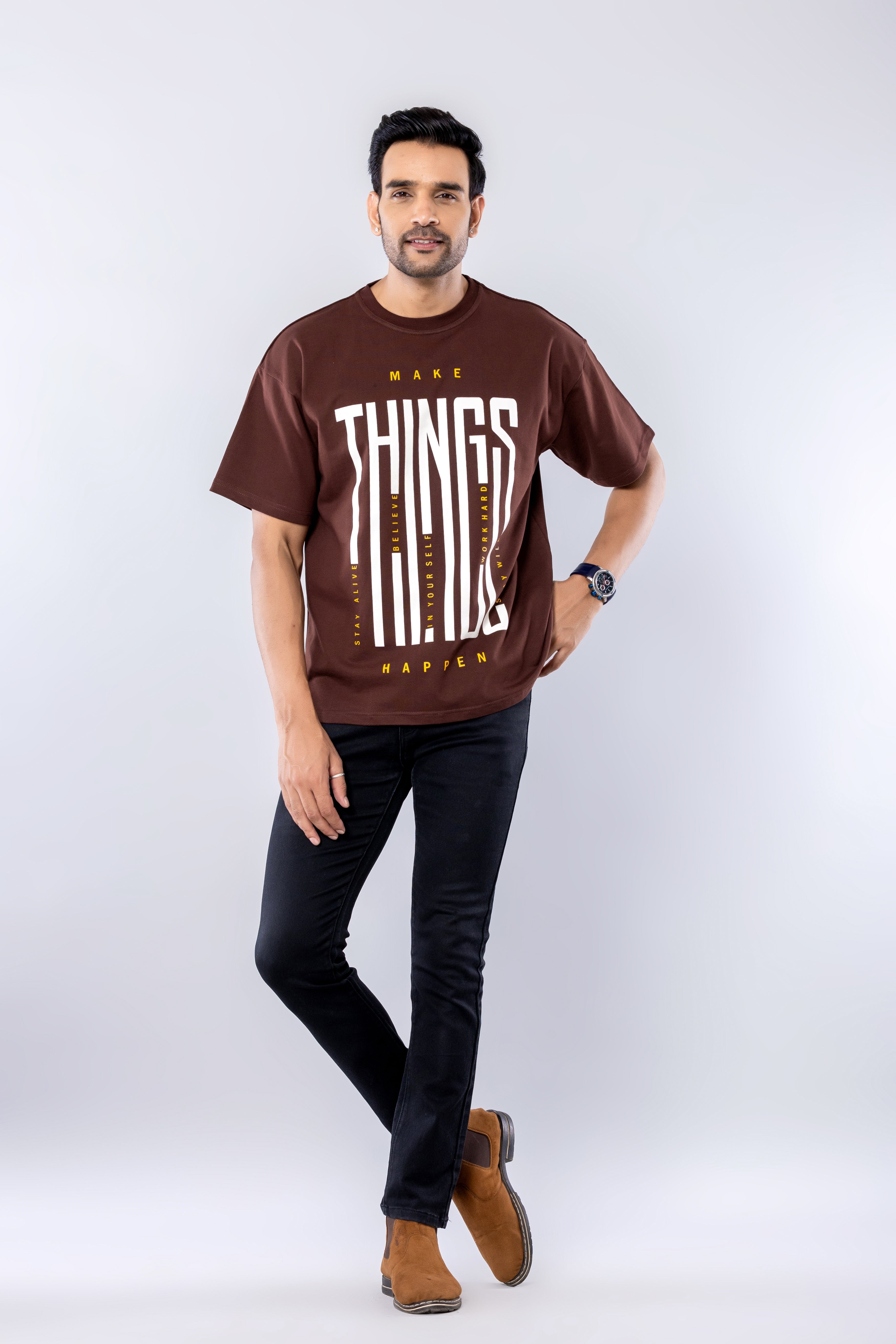 MAKE THINGS HAPPEN - BROWN - Oversized T-Shirt