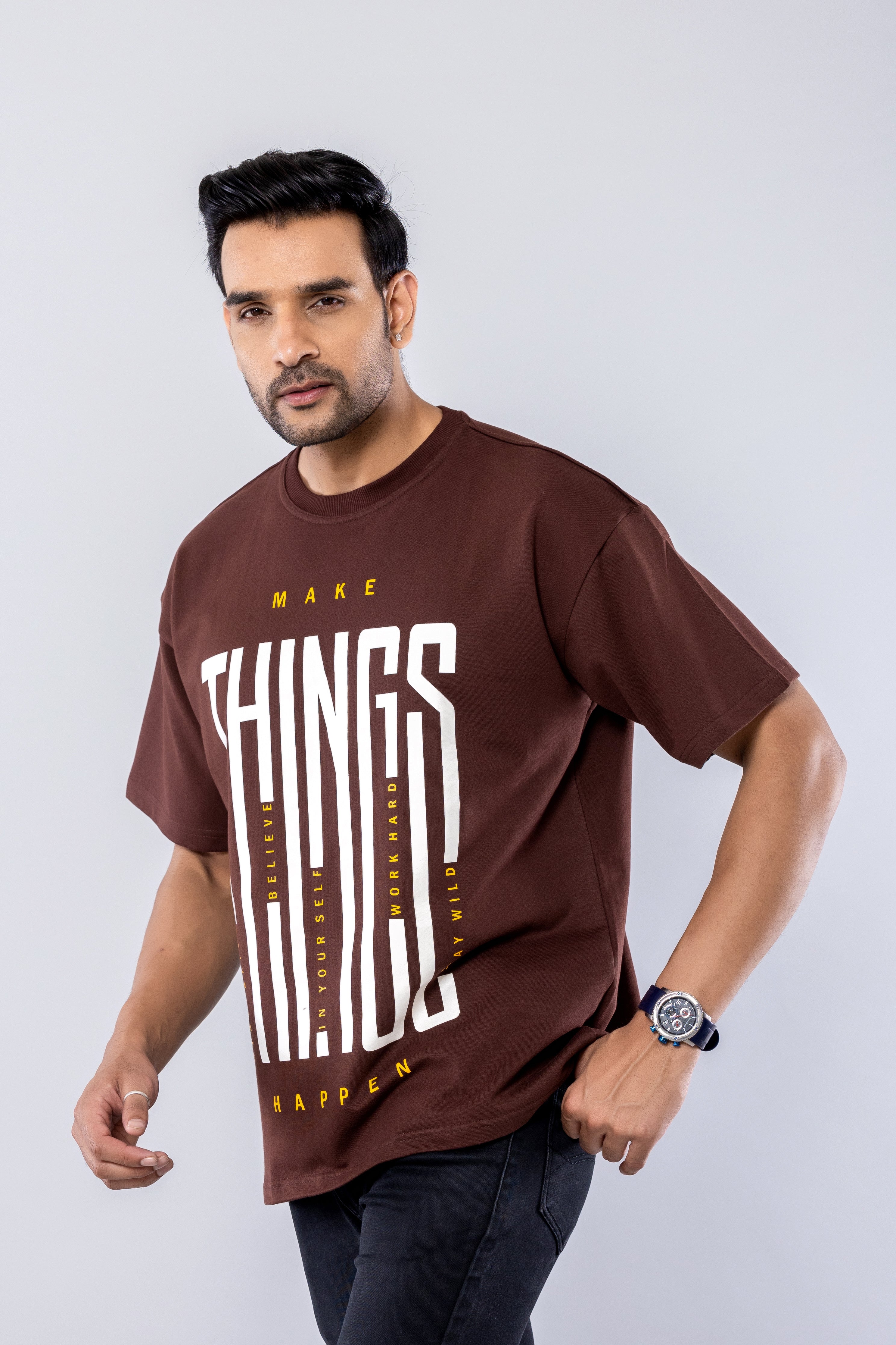 MAKE THINGS HAPPEN - BROWN - Oversized T-Shirt