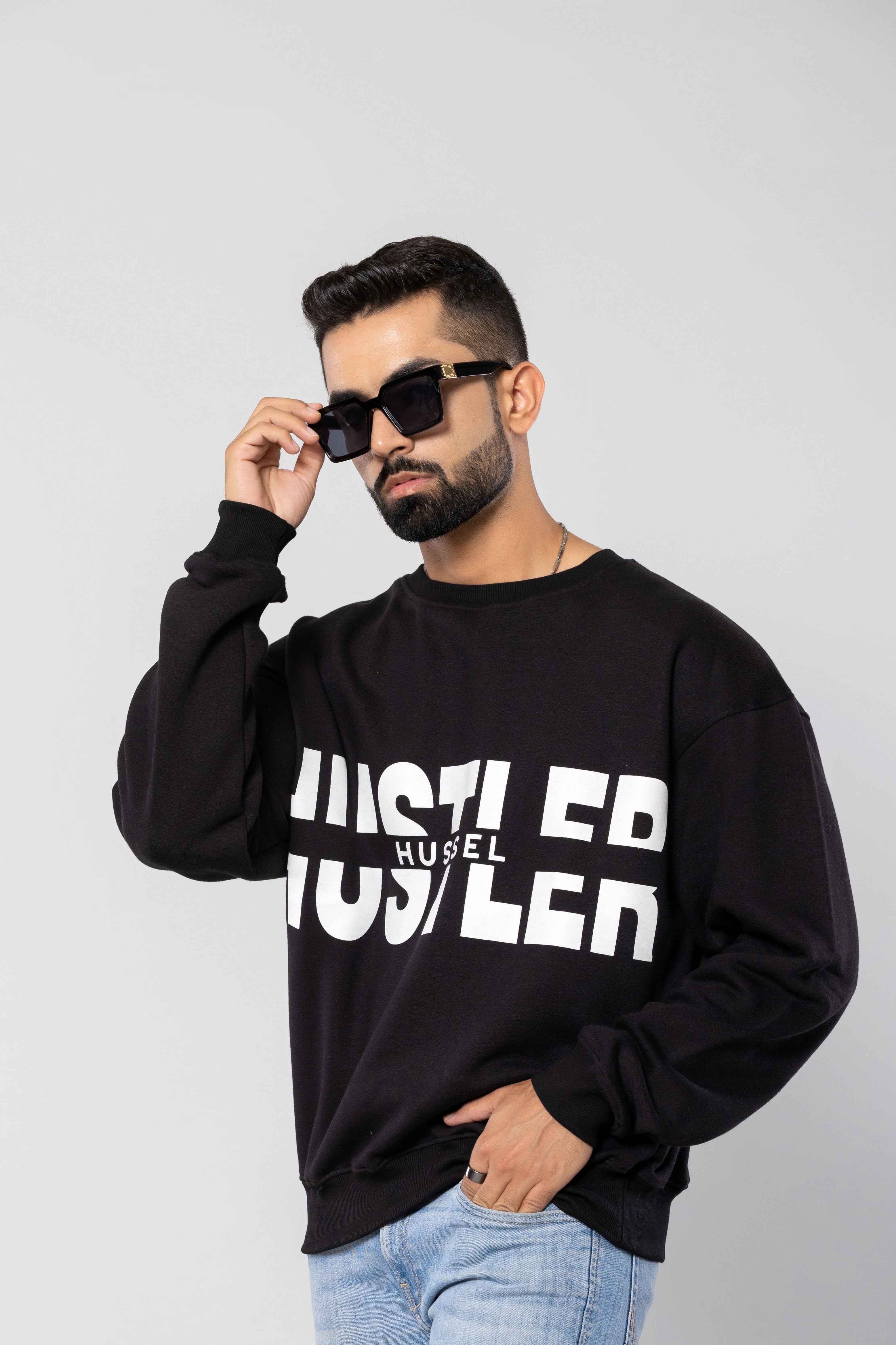 HUSTLER-HUSSEL - BLACK - Oversized Sweatshirt