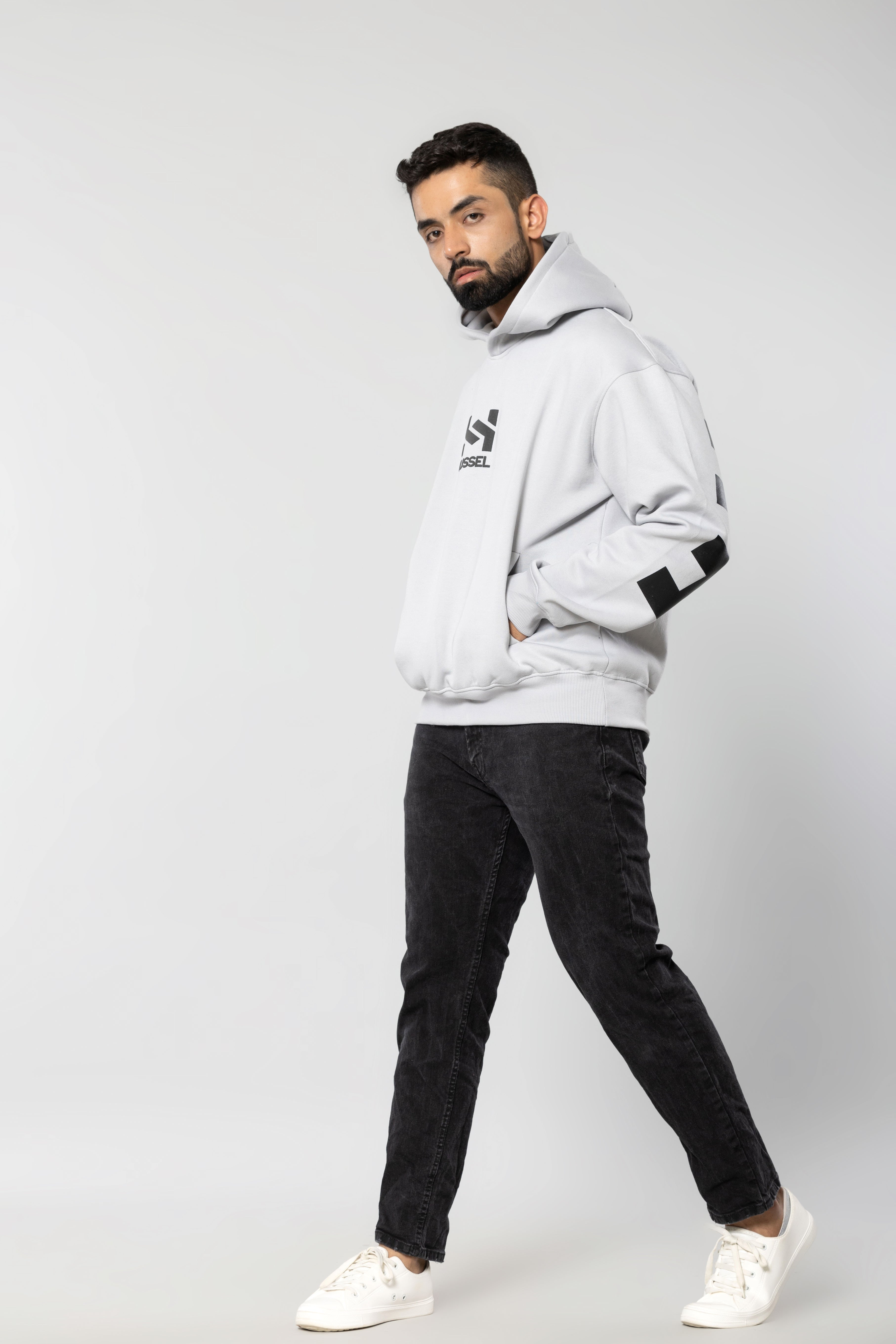 HUSTLER - LIGHT GREY - Oversized Hoodie