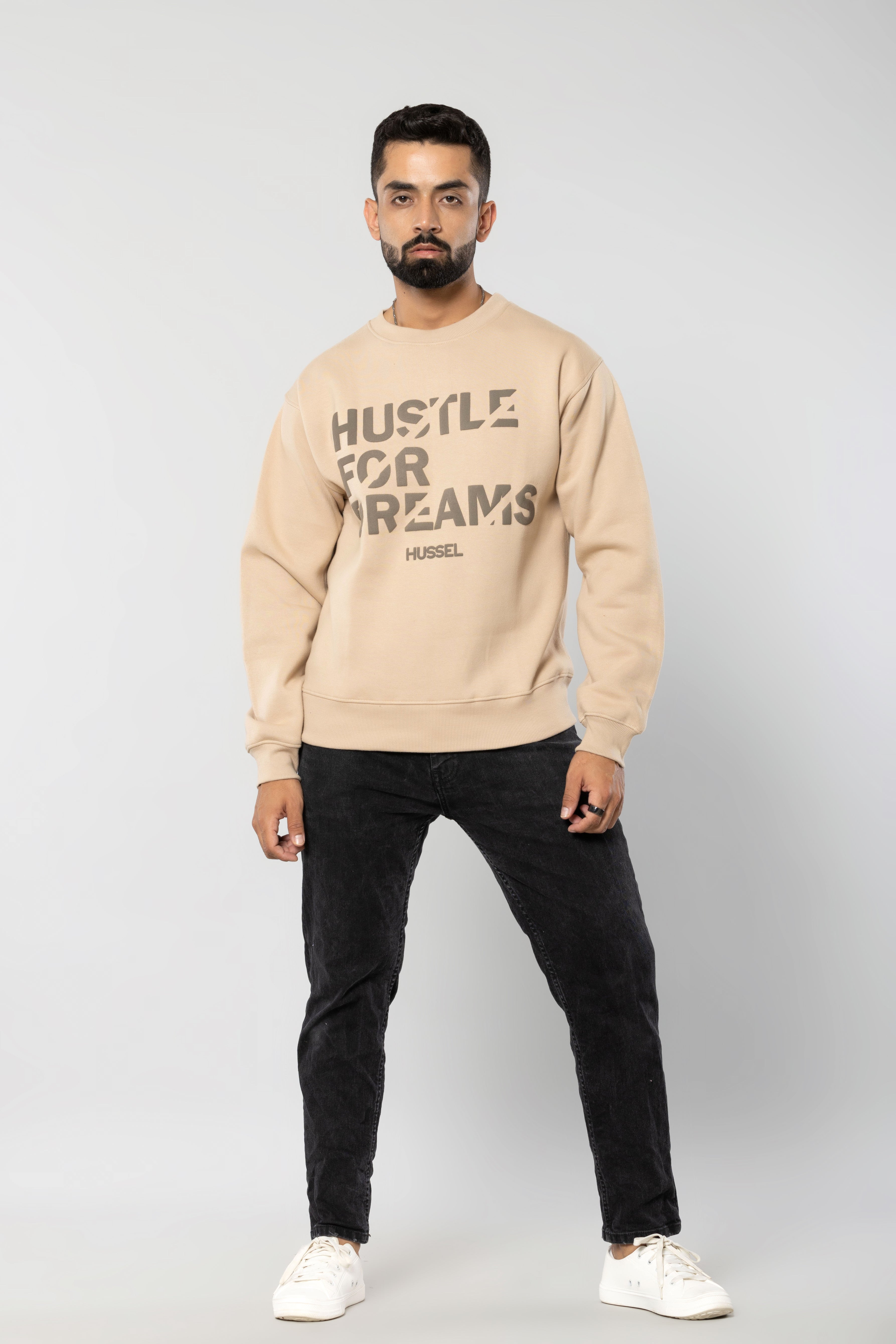 HUSTLE FOR DREAMS - BEIGE - Regular Fit Sweatshirt