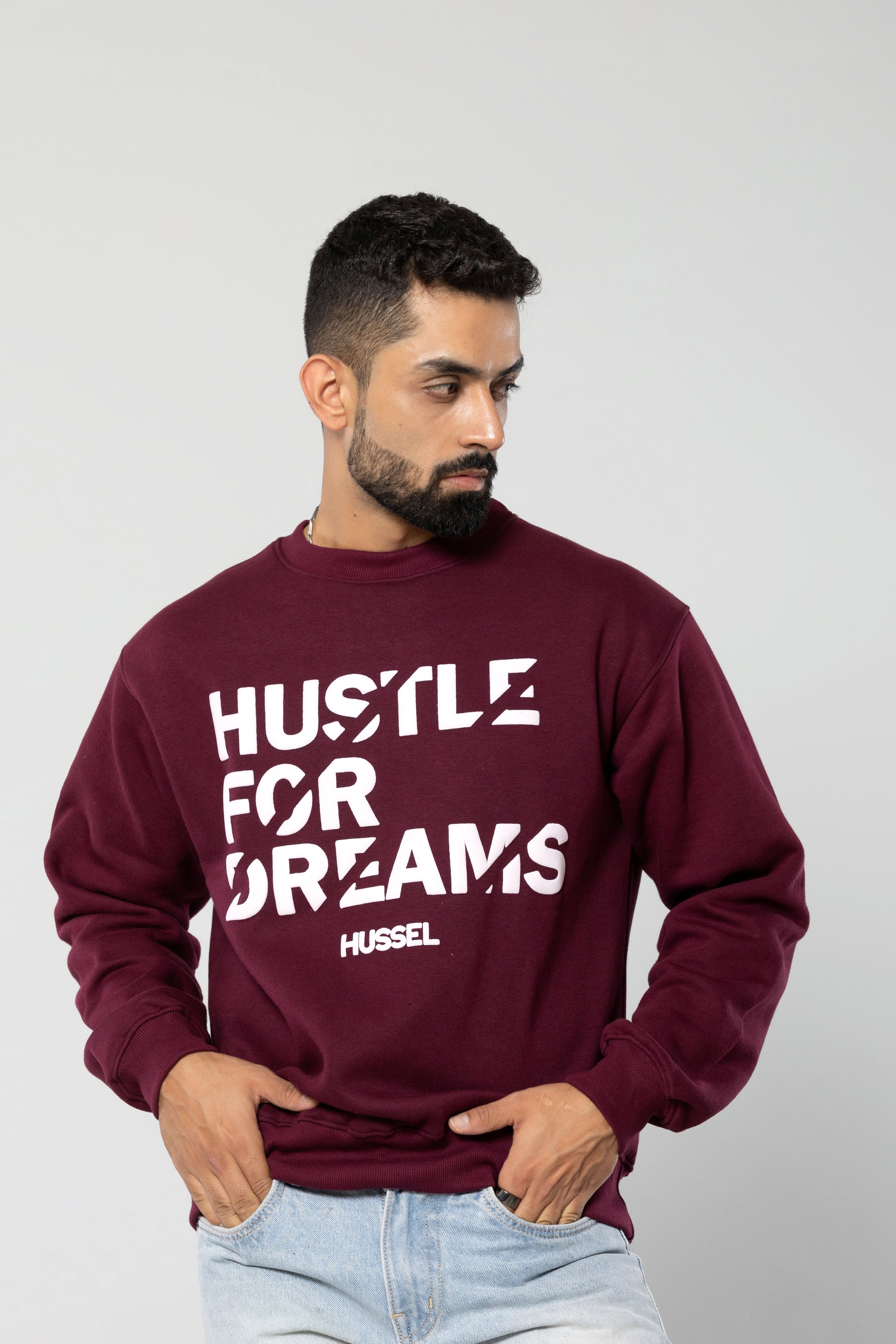 HUSTLE FOR DREAMS - WINE - Regular Fit Sweatshirt
